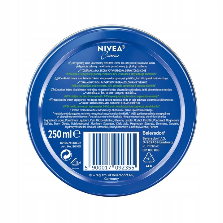 NIVEA CREME Nawilżający krem do twarzy, ciała i rąk na dzień i noc 250ml