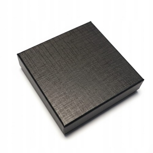 Pudełko na biżuterię 7×7cm czarne faktura lnu eleganckie prezentowe