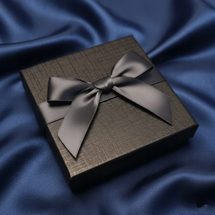 Pudełko na biżuterię 7×7cm czarne faktura lnu eleganckie prezentowe