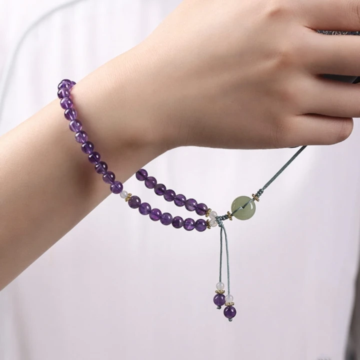 Smycz do telefonu aparatu bransoletka ametyst naturalne kamienie na prezent