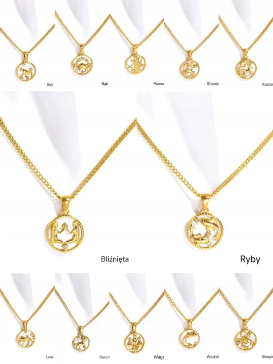 Naszyjnik znaki zodiaku masa perłowa ze stali złoty 316L damska na prezent