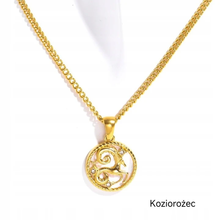 Naszyjnik znaki zodiaku masa perłowa ze stali złoty 316L damska na prezent