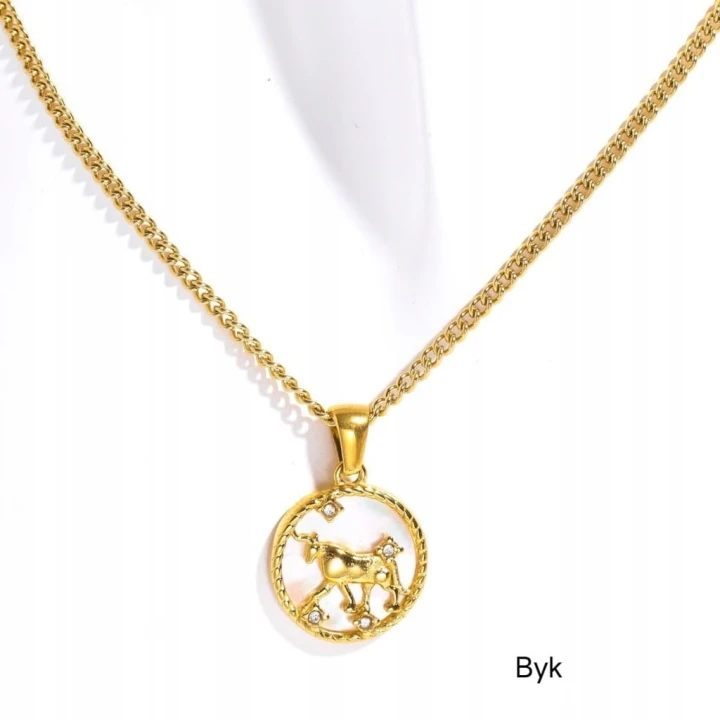 Naszyjnik znaki zodiaku masa perłowa ze stali złoty 316L damska na prezent