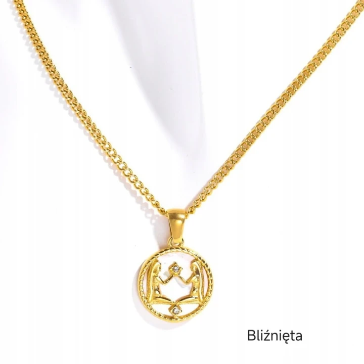 Naszyjnik znaki zodiaku masa perłowa ze stali złoty 316L damska na prezent