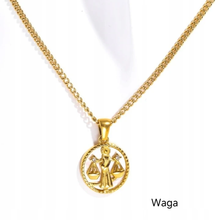 Naszyjnik znaki zodiaku masa perłowa ze stali złoty 316L damska na prezent