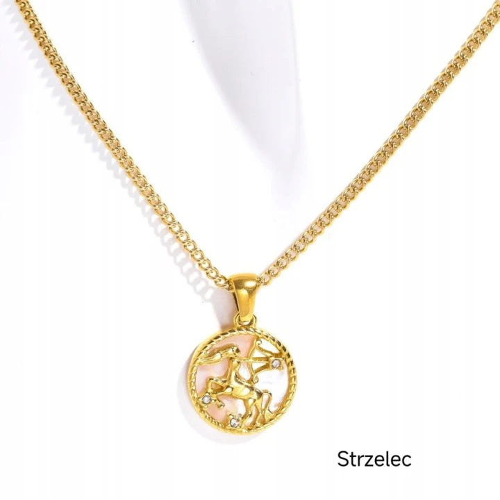 Naszyjnik znaki zodiaku masa perłowa ze stali złoty 316L damska na prezent