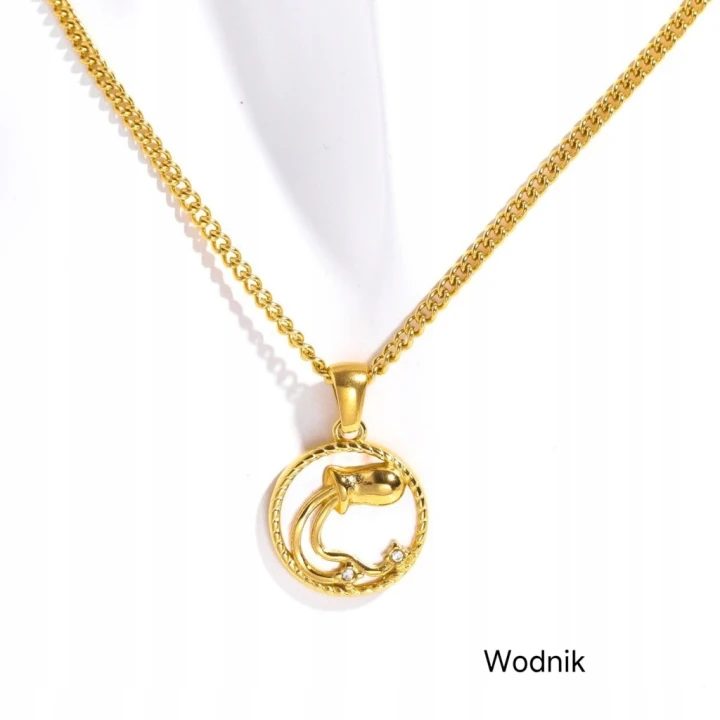 Naszyjnik znaki zodiaku masa perłowa ze stali złoty 316L damska na prezent