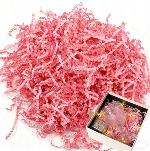Wypełniacz papierowy różowy wiórki 900g, sianko, prezent, sizzlepak, ECO