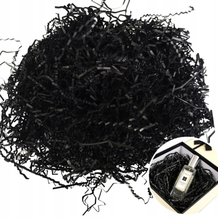 Wypełniacz papierowy czarny wiórki 900g, sianko, prezent, sizzlepak, ECO