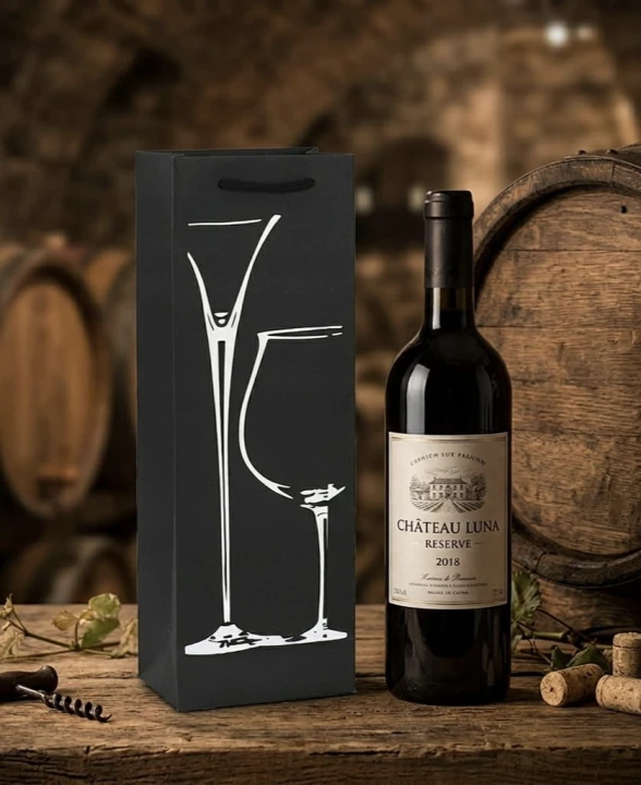 Torby na Wino 10szt Czarne 250GSM zestaw Mocne 35×9×9cm torebka papierowa