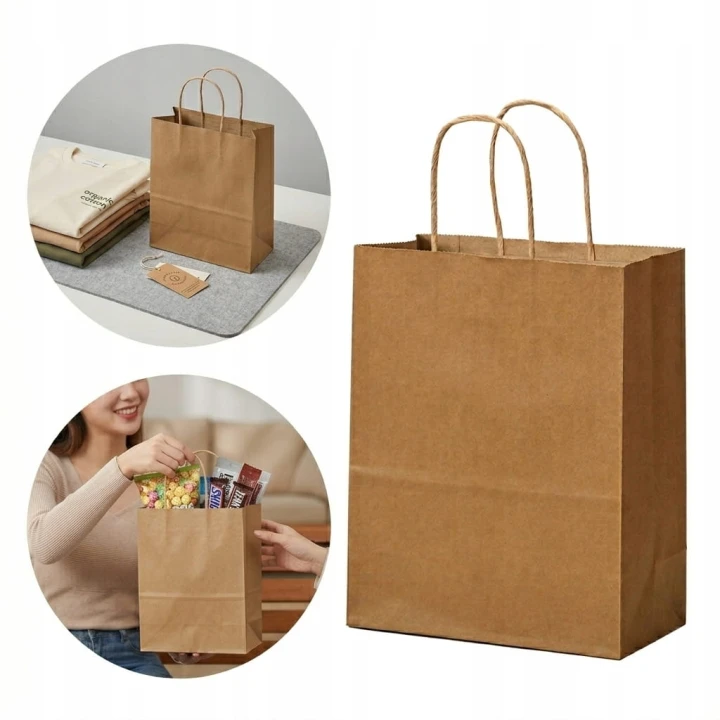 TORBY PAPIEROWE 50szt. Brązowe 120GSM PREMIUM 15x8x21cm ZAKUPOWE PREZENTOWE