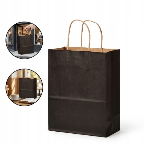 TORBY PAPIEROWE 50szt. Czarne 120GSM PREMIUM 26x12x33cm ZAKUPOWE PREZENTOWE