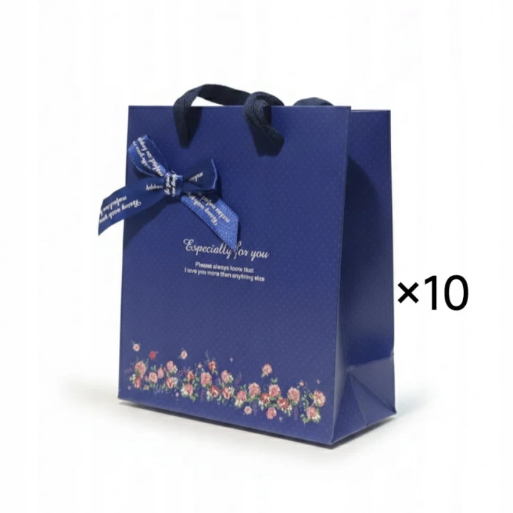TORBY PREZENTOWE z kokardką z kwiatami 14x6.7×16cm 230GSM na PREZENT 10szt.