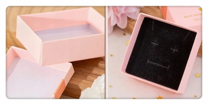 Pudełko na biżuterię 7.5×7.5cm różowe z kokardką PREMIUM prezentowe