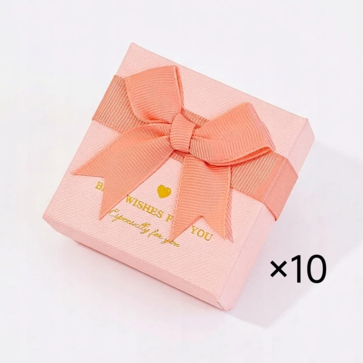 Pudełko na biżuterię 7.5×7.5cm różowe z kokardką PREMIUM prezentowe