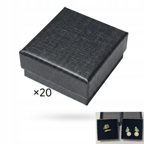 20szt Pudełko na biżuterię kolczyki pierścionek 5×5cm czarne faktura lnu