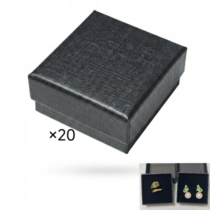 20szt Pudełko na biżuterię kolczyki pierścionek 5×5cm czarne faktura lnu