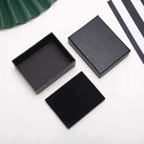 10*szt Pudełko na biżuterię 9×9cm czarne faktura lnu eleganckie prezentowe
